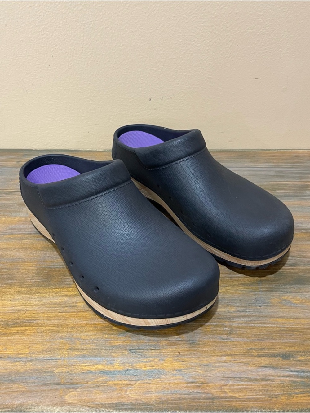 Women’s Black Clog with Purple Insole - Comfortable Slip-On